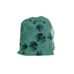 Biscay Green Black Spirals Drawstring Pouch (medium) by SpinnyChairDesigns