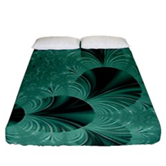 Biscay Green Black Spirals Fitted Sheet (queen Size) by SpinnyChairDesigns