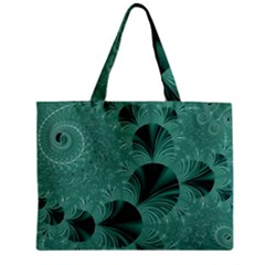 Biscay Green Black Spirals Zipper Mini Tote Bag by SpinnyChairDesigns