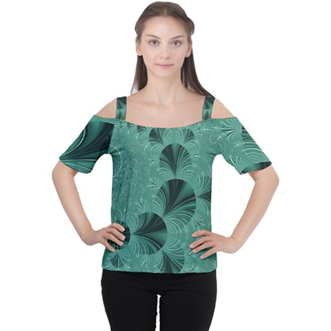 Biscay Green Black Spirals Cutout Shoulder Tee by SpinnyChairDesigns