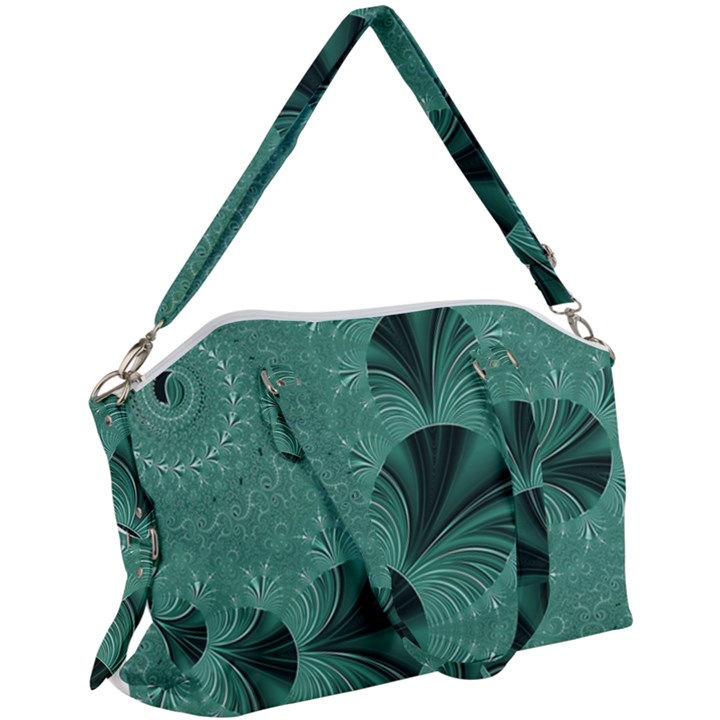 Biscay Green Black Spirals Canvas Crossbody Bag