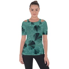 Biscay Green Black Spirals Shoulder Cut Out Short Sleeve Top by SpinnyChairDesigns