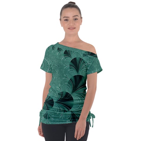 Biscay Green Black Spirals Tie-up Tee by SpinnyChairDesigns