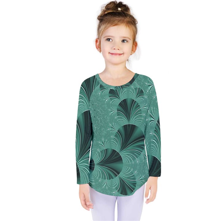 Biscay Green Black Spirals Kids  Long Sleeve Tee