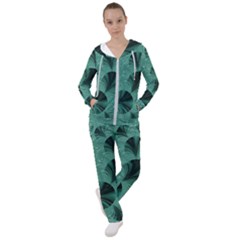 Biscay Green Black Spirals Women s Tracksuit by SpinnyChairDesigns