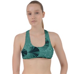 Biscay Green Black Spirals Criss Cross Racerback Sports Bra by SpinnyChairDesigns