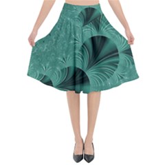 Biscay Green Black Spirals Flared Midi Skirt by SpinnyChairDesigns