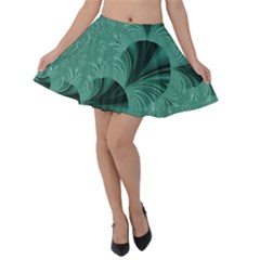 Biscay Green Black Spirals Velvet Skater Skirt by SpinnyChairDesigns