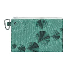 Biscay Green Black Spirals Canvas Cosmetic Bag (large) by SpinnyChairDesigns