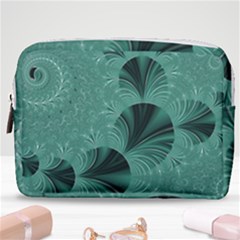 Biscay Green Black Spirals Make Up Pouch (medium) by SpinnyChairDesigns