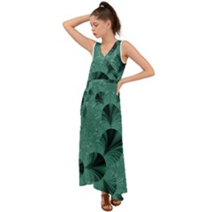 Biscay Green Black Spirals V-neck Chiffon Maxi Dress by SpinnyChairDesigns