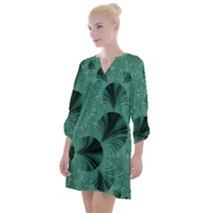 Biscay Green Black Spirals Open Neck Shift Dress