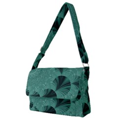 Biscay Green Black Spirals Full Print Messenger Bag (l) by SpinnyChairDesigns