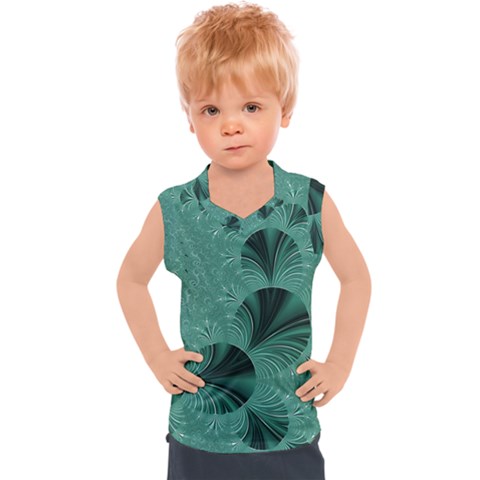 Biscay Green Black Spirals Kids  Sport Tank Top by SpinnyChairDesigns