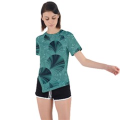 Biscay Green Black Spirals Asymmetrical Short Sleeve Sports Tee by SpinnyChairDesigns