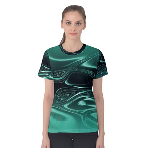 Biscay Green Black Swirls Women s Cotton Tee by SpinnyChairDesigns