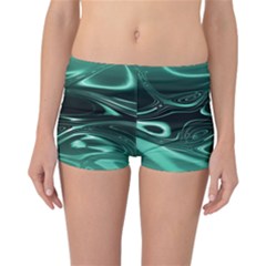 Biscay Green Black Swirls Reversible Boyleg Bikini Bottoms by SpinnyChairDesigns