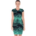 Biscay Green Black Swirls Capsleeve Drawstring Dress  View1