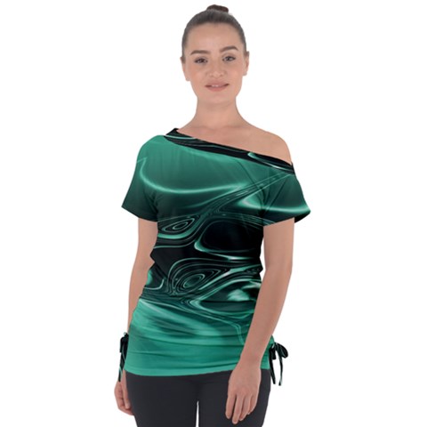 Biscay Green Black Swirls Tie-up Tee by SpinnyChairDesigns