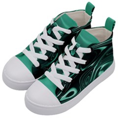 Biscay Green Black Swirls Kids  Mid-top Canvas Sneakers by SpinnyChairDesigns