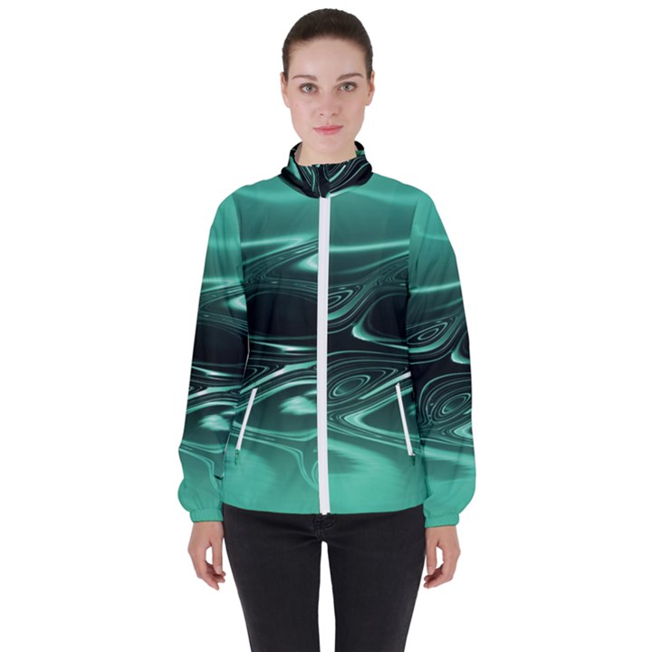 Biscay Green Black Swirls Women s High Neck Windbreaker