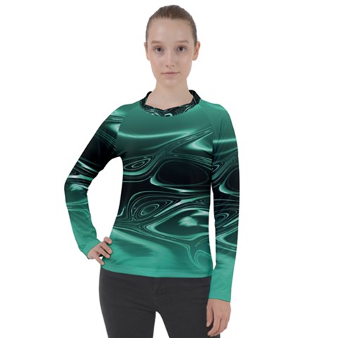 Biscay Green Black Swirls Women s Pique Long Sleeve Tee by SpinnyChairDesigns