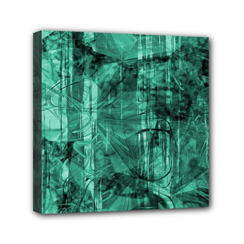 Biscay Green Black Textured Mini Canvas 6  X 6  (stretched) by SpinnyChairDesigns