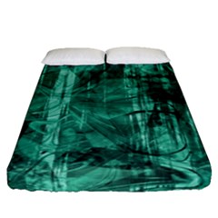 Biscay Green Black Textured Fitted Sheet (queen Size) by SpinnyChairDesigns