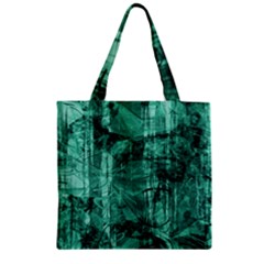 Biscay Green Black Textured Zipper Grocery Tote Bag by SpinnyChairDesigns