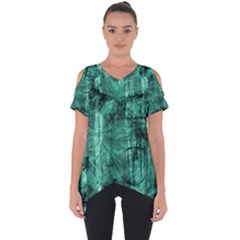 Biscay Green Black Textured Cut Out Side Drop Tee by SpinnyChairDesigns