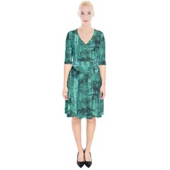 Biscay Green Black Textured Wrap Up Cocktail Dress by SpinnyChairDesigns