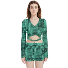 Biscay Green Black Textured Velvet Wrap Crop Top