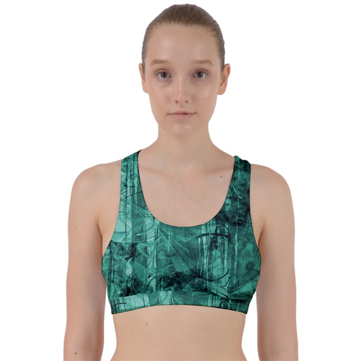 Biscay Green Black Textured Back Weave Sports Bra