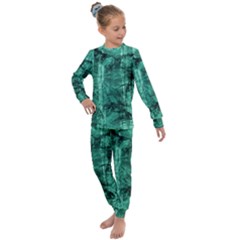 Biscay Green Black Textured Kids  Long Sleeve Set  by SpinnyChairDesigns