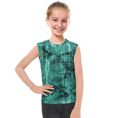 Biscay Green Black Textured Kids  Mesh Tank Top