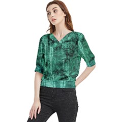 Biscay Green Black Textured Quarter Sleeve Blouse