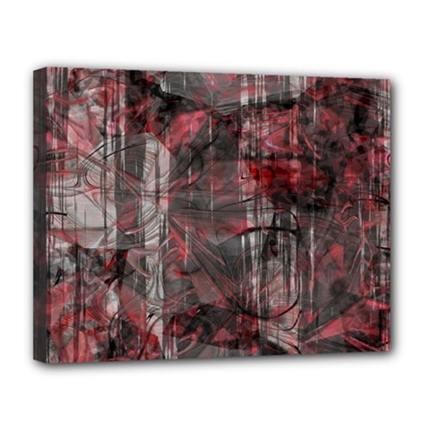 Red Black Abstract Texture Canvas 14  X 11  (stretched) by SpinnyChairDesigns