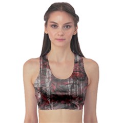 Red Black Abstract Texture Sports Bra by SpinnyChairDesigns