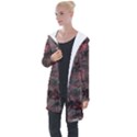 Red Black Abstract Texture Longline Hooded Cardigan View1