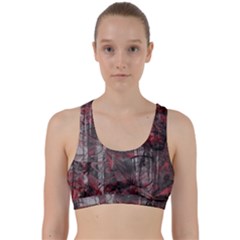 Red Black Abstract Texture Back Weave Sports Bra by SpinnyChairDesigns