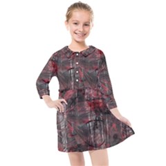 Red Black Abstract Texture Kids  Quarter Sleeve Shirt Dress by SpinnyChairDesigns