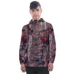 Red Black Abstract Texture Men s Front Pocket Pullover Windbreaker