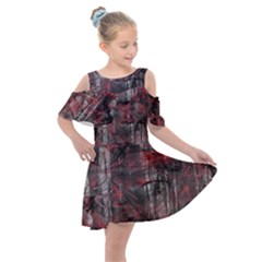 Red Black Abstract Texture Kids  Shoulder Cutout Chiffon Dress by SpinnyChairDesigns