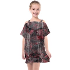 Red Black Abstract Texture Kids  One Piece Chiffon Dress by SpinnyChairDesigns