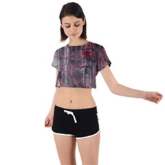 Red Black Abstract Texture Tie Back Short Sleeve Crop Tee by SpinnyChairDesigns