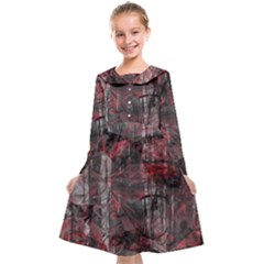 Red Black Abstract Texture Kids  Midi Sailor Dress by SpinnyChairDesigns