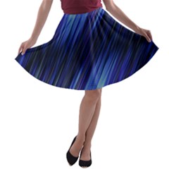 Indigo And Black Stripes A-line Skater Skirt by SpinnyChairDesigns