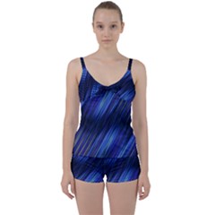 Indigo And Black Stripes Tie Front Two Piece Tankini