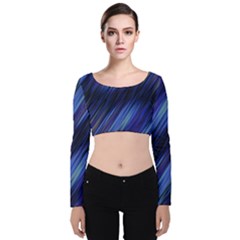 Indigo and Black Stripes Velvet Long Sleeve Crop Top