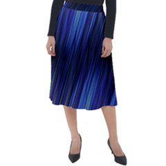 Indigo And Black Stripes Classic Velour Midi Skirt  by SpinnyChairDesigns